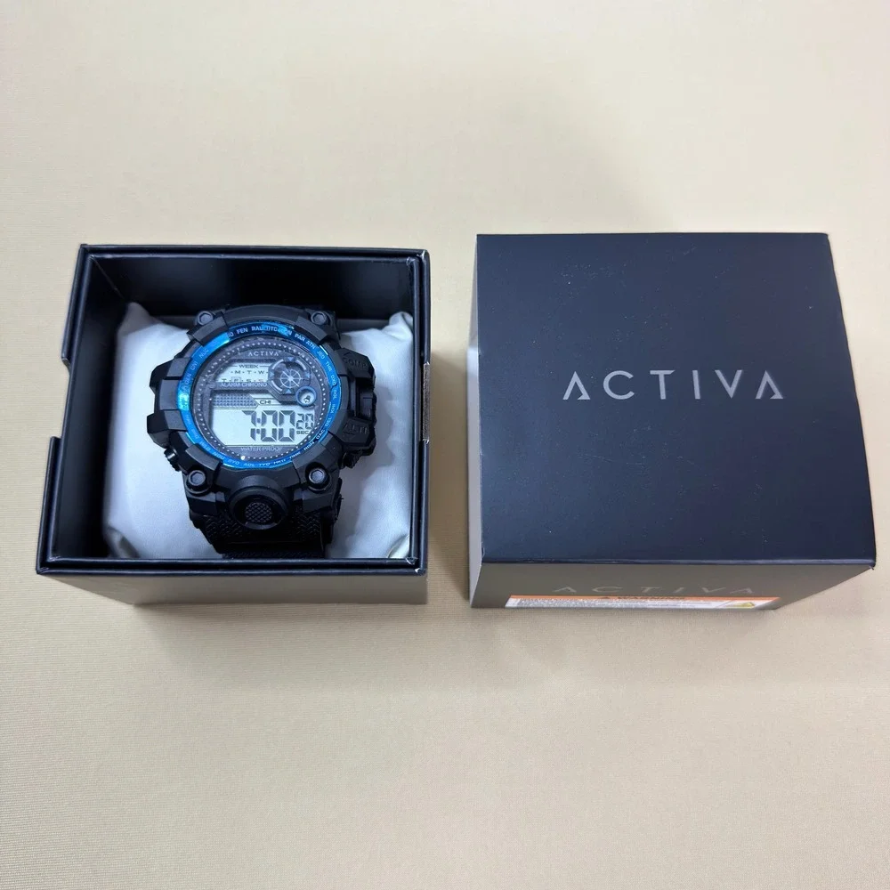 Activa Digital Watch Mens OS Black Blue ACW430-003 Sport Tactical NWT